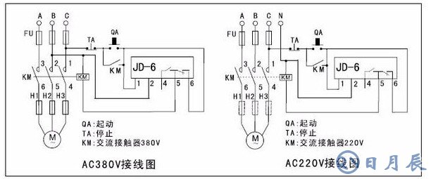 JD一6的电机保护器五个接线柱的接法图