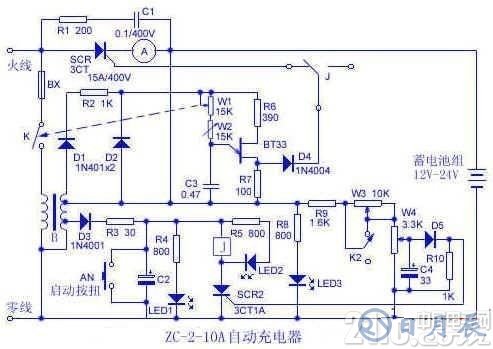 12V,24V蓄电池自动充电器电路图